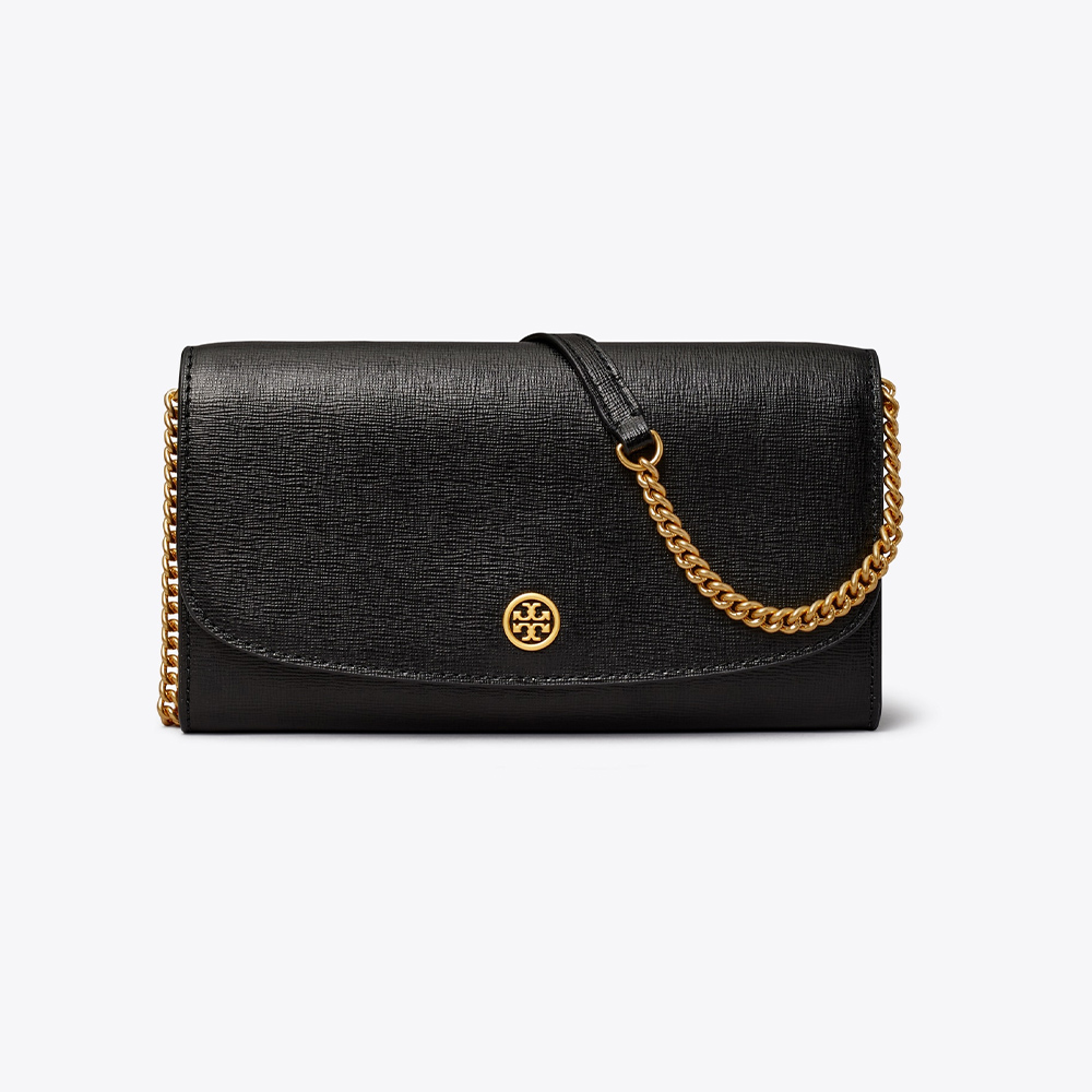 TORY BURCH 專櫃經典款 ROBINSON金字LOGO防刮牛皮側背/斜背兩用包 WOC 三色可選