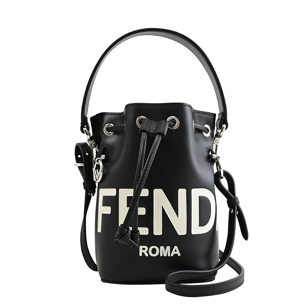 FENDI 芬迪 經典小牛皮束口迷你兩用水桶包.黑