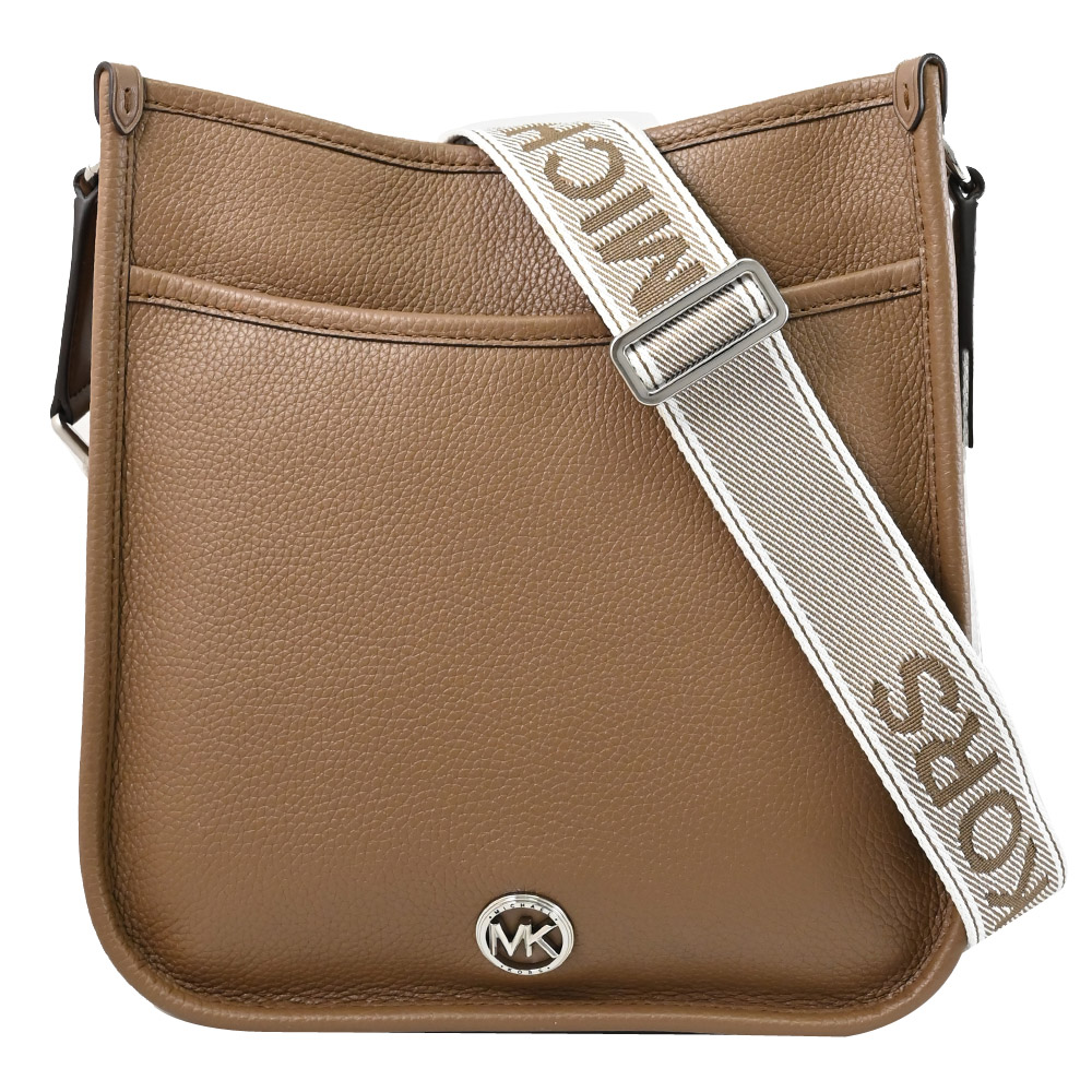 Michael Kors LUISA 荔枝皮革寬背帶斜背包.棕色