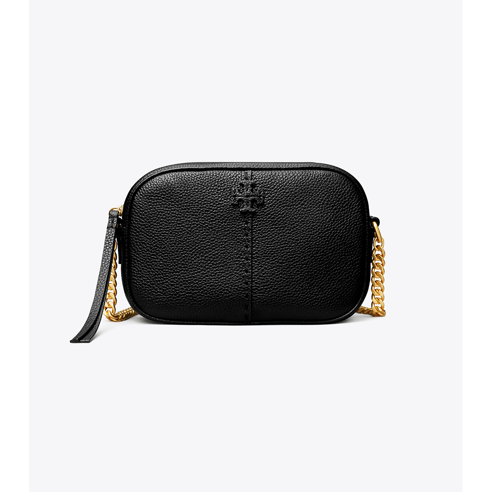 TORY BURCH 【Tory Burch】專櫃新款McGraw 經典荔枝紋皮革相機包肩背包斜背包(黑色)