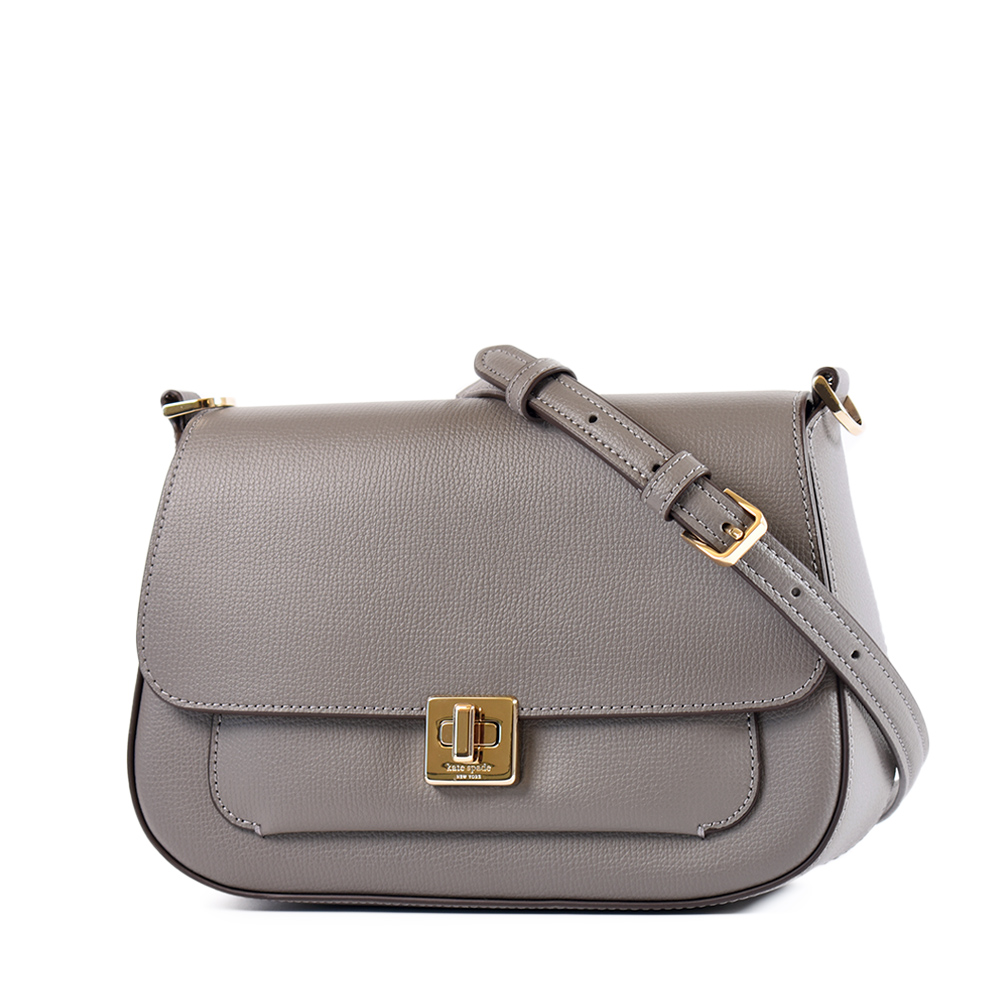 Kate Spade Phoebe 粒面皮革旋鈕翻蓋手提/斜背二用包-可可灰