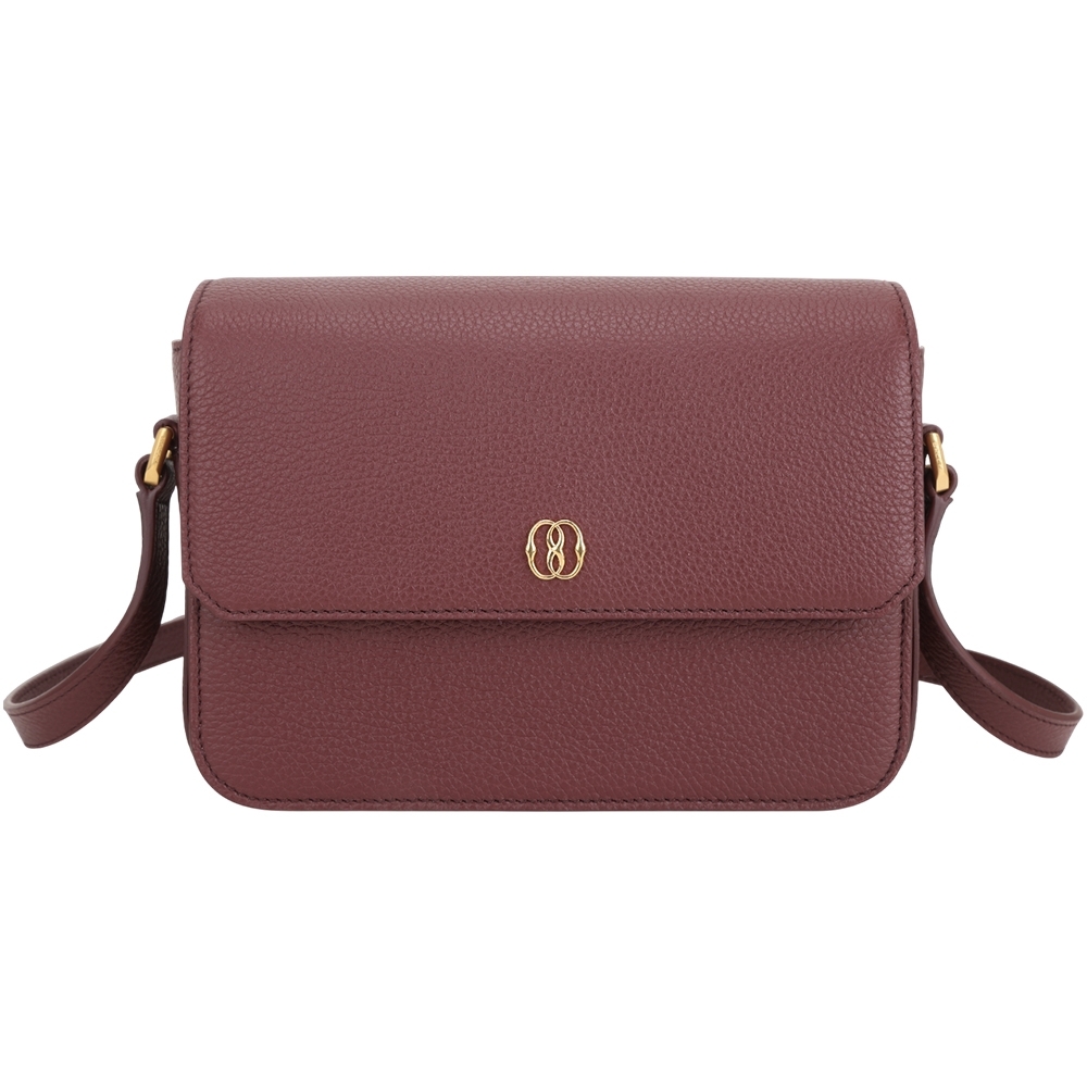 BALLY Emblem Logo鏤空金屬荔紋牛皮方型肩/斜背包(安道爾紅)