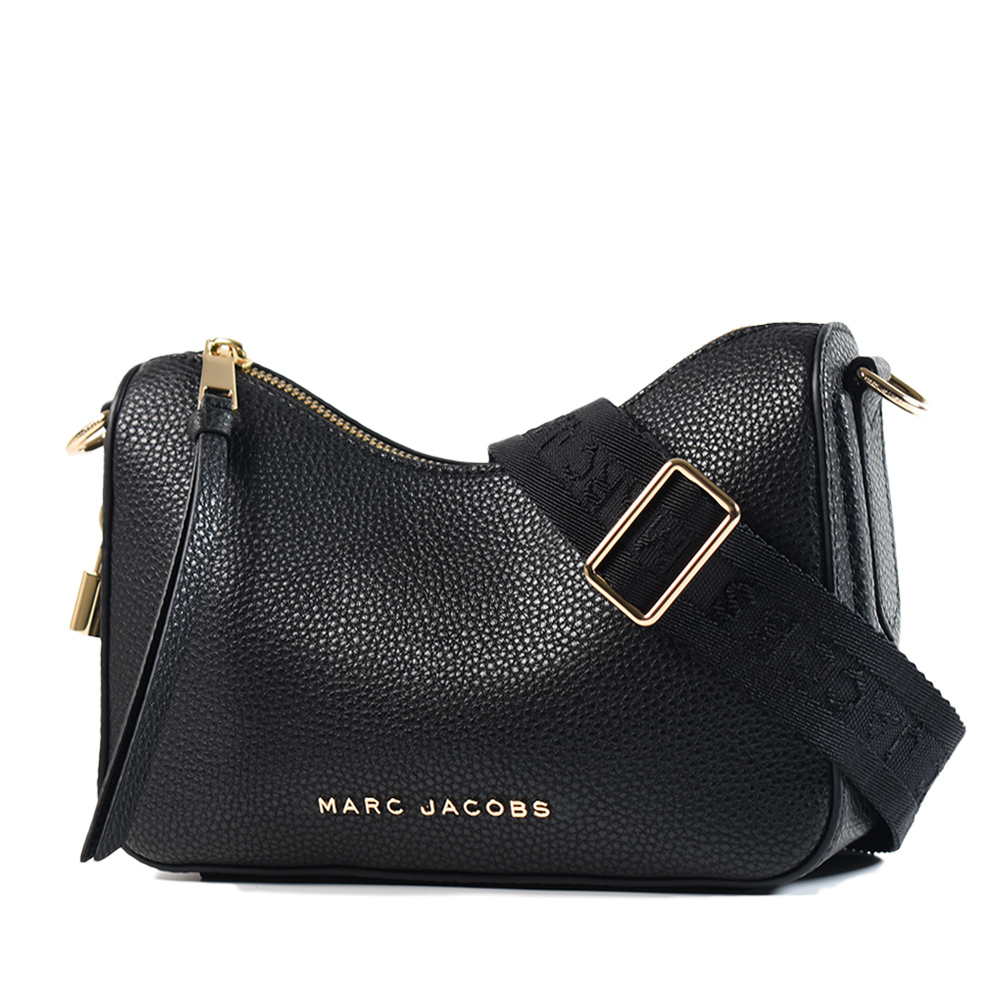 MARC JACOBS 牛皮荔枝紋拉鍊肩背/斜背二用鎖頭包-黑色/小
