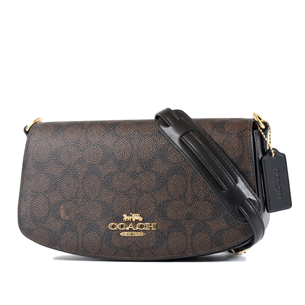 COACH 蔻馳 Andrea 緹花LOGO防刮翻蓋肩背包-咖啡色