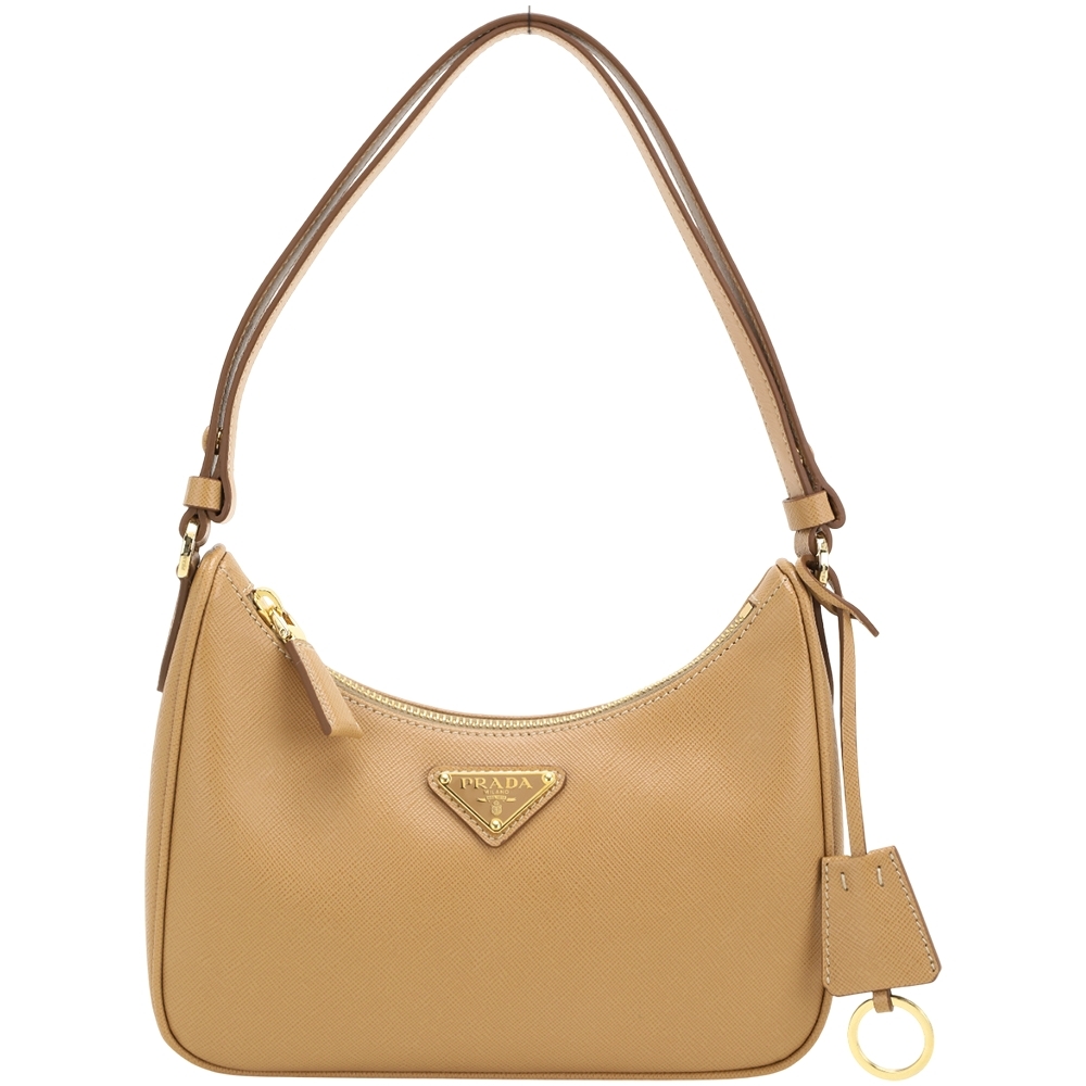 PRADA 普拉達 Saffiano 三角牌防刮牛皮滑動肩背帶 斜背/腋下包(棕色)