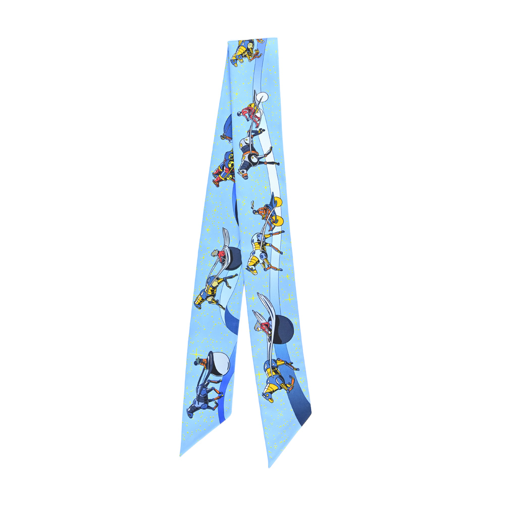 HERMES 愛馬仕 Space Derby 太空德比 Twilly 絲巾(水藍)