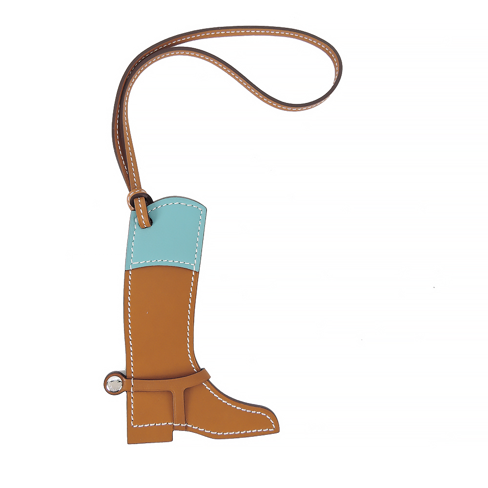 HERMES 愛馬仕 Paddock Botte Veau Butler/Veau Swift 馬薛立體吊飾(咖/淡藍)