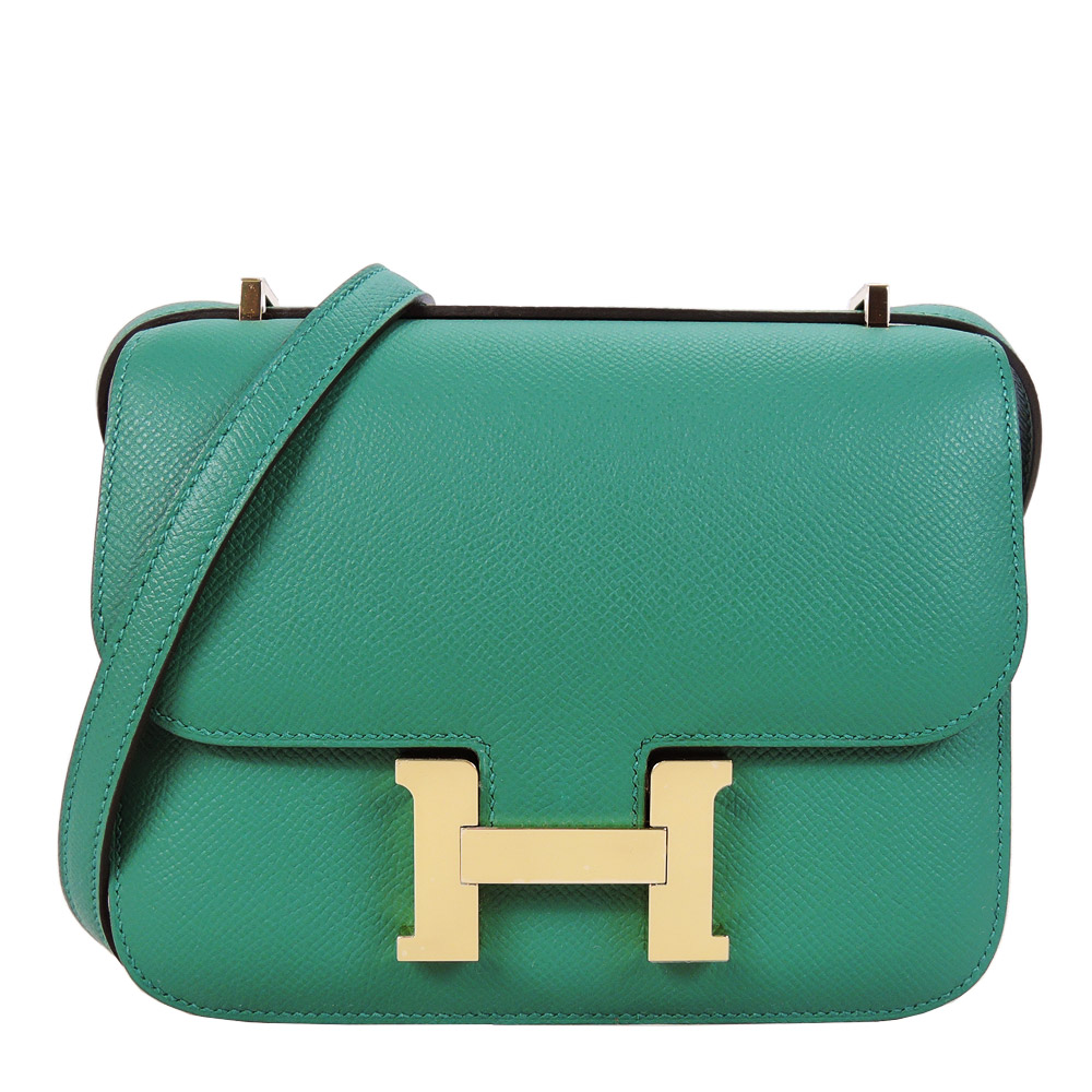 HERMES 愛馬仕 Constance 18CM U4 Epsom C刻 斜背包(竹綠/金釦)