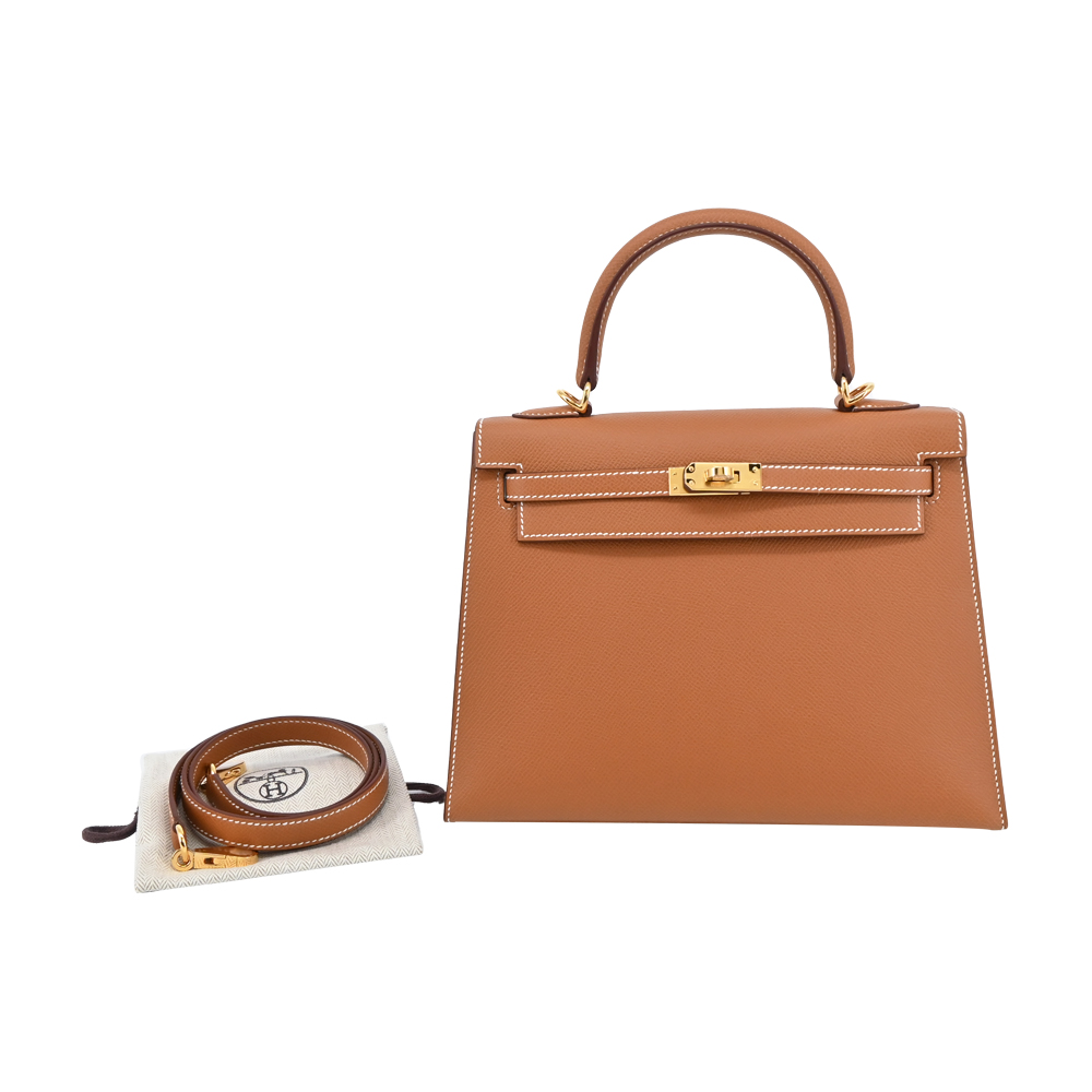 HERMES 愛馬仕 Kelly 25CM 37 EPSOM U刻 牛皮手提/肩背凱莉包(37駝金/金釦)
