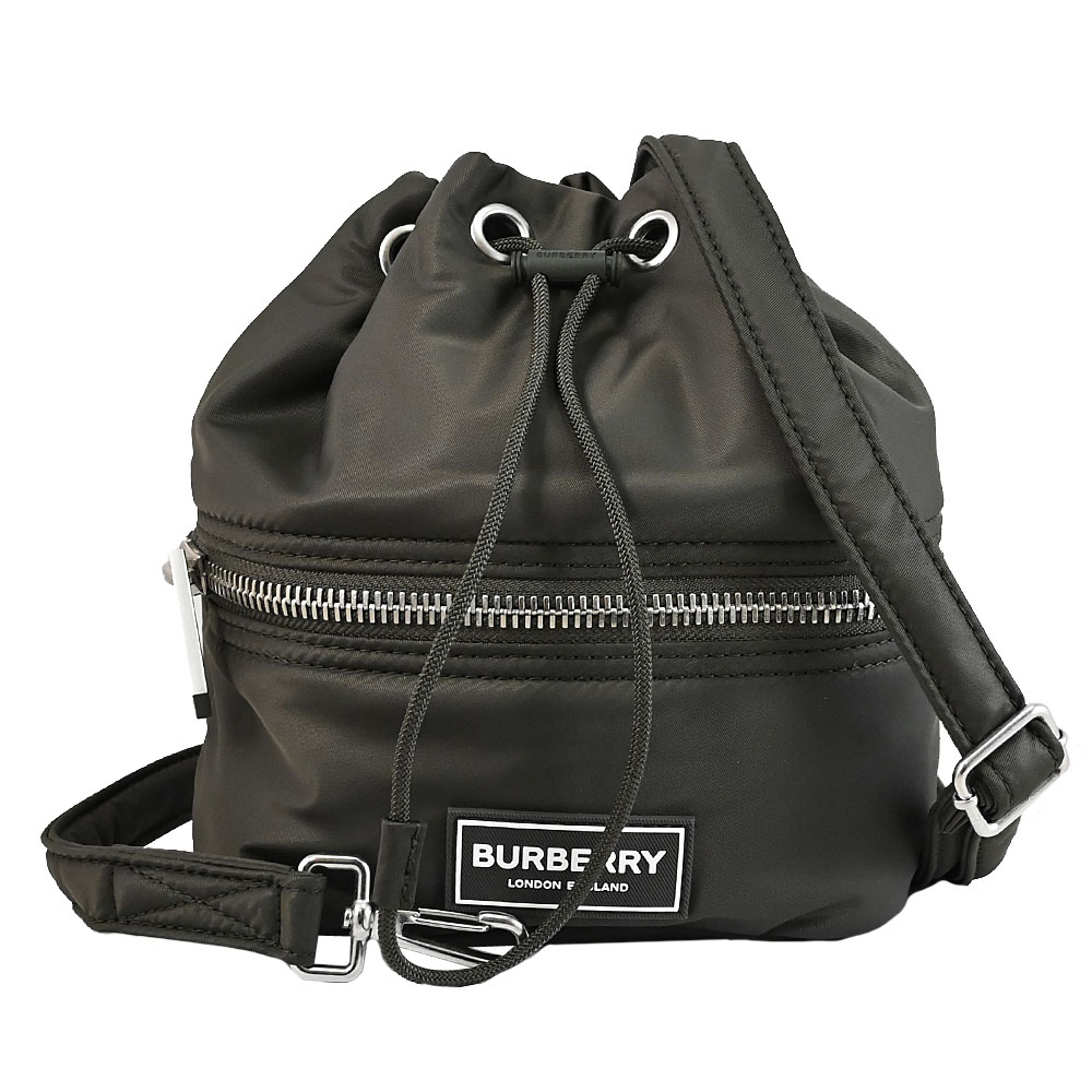 BURBERRY 巴寶莉 品牌LOGO尼龍斜背抽繩水桶包.軍綠