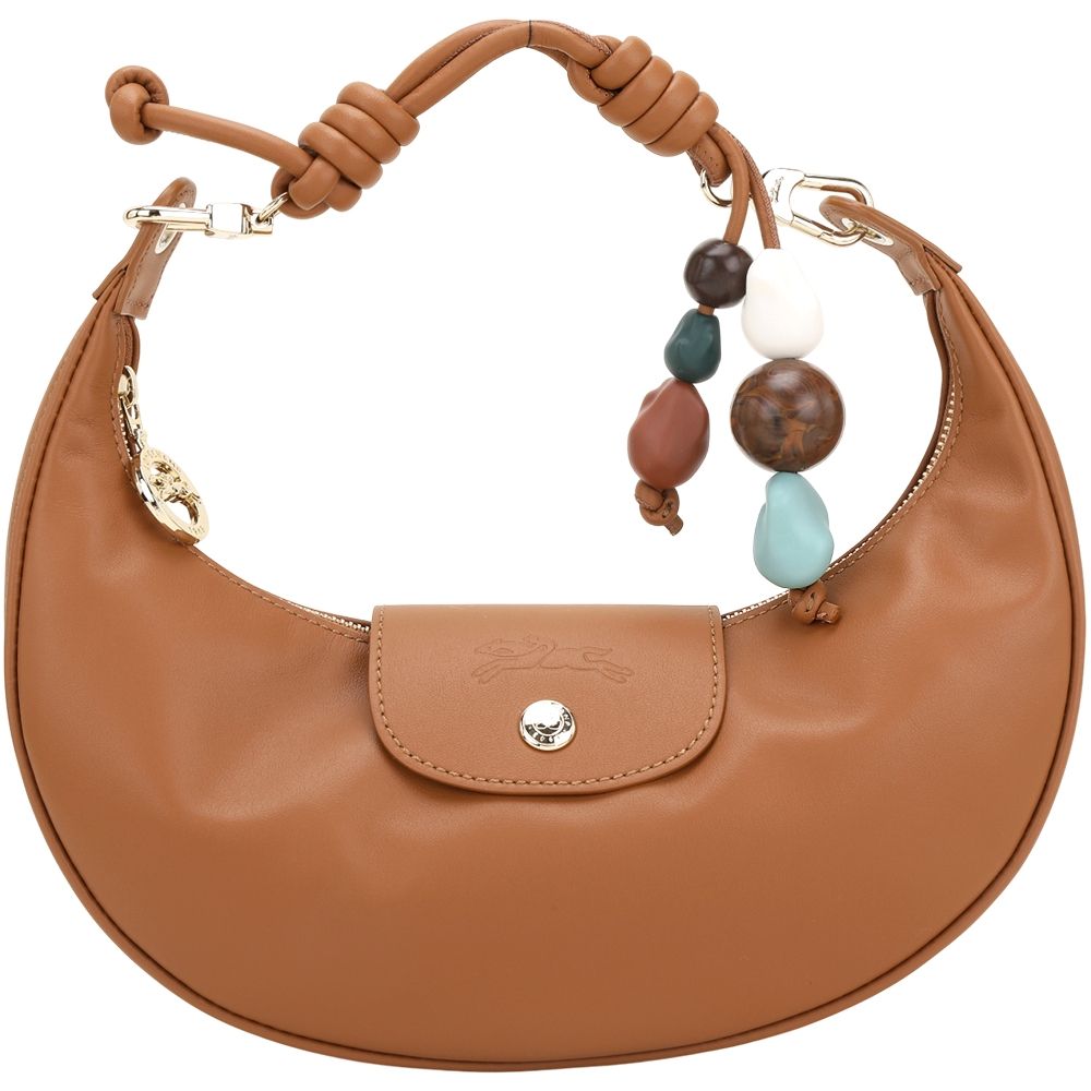 Longchamp Le Pliage Xtra 串珠飾繩結牛皮半月包(M/腰果棕)