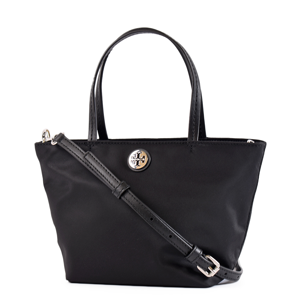 TORY BURCH 金屬標尼龍手提/斜背二用水餃包-黑色/迷你款