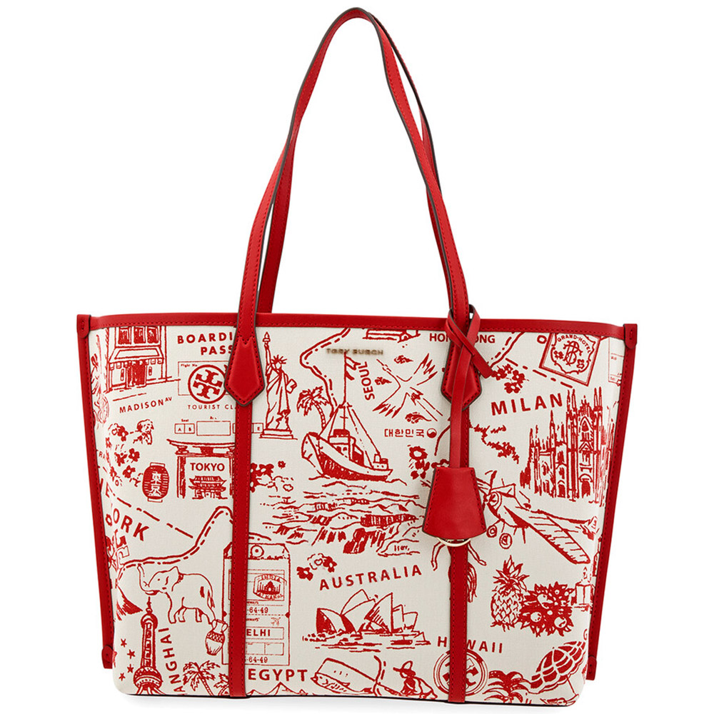 TORY BURCH 地圖印花帆布托特包-紅色