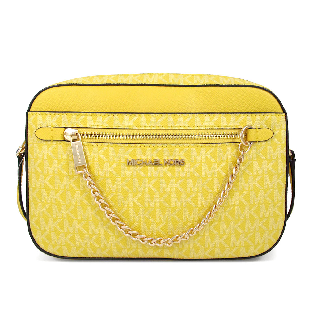 Michael Kors JET SET ITEM 金字LOGO雛菊黃色防刮滿版金鏈斜背包