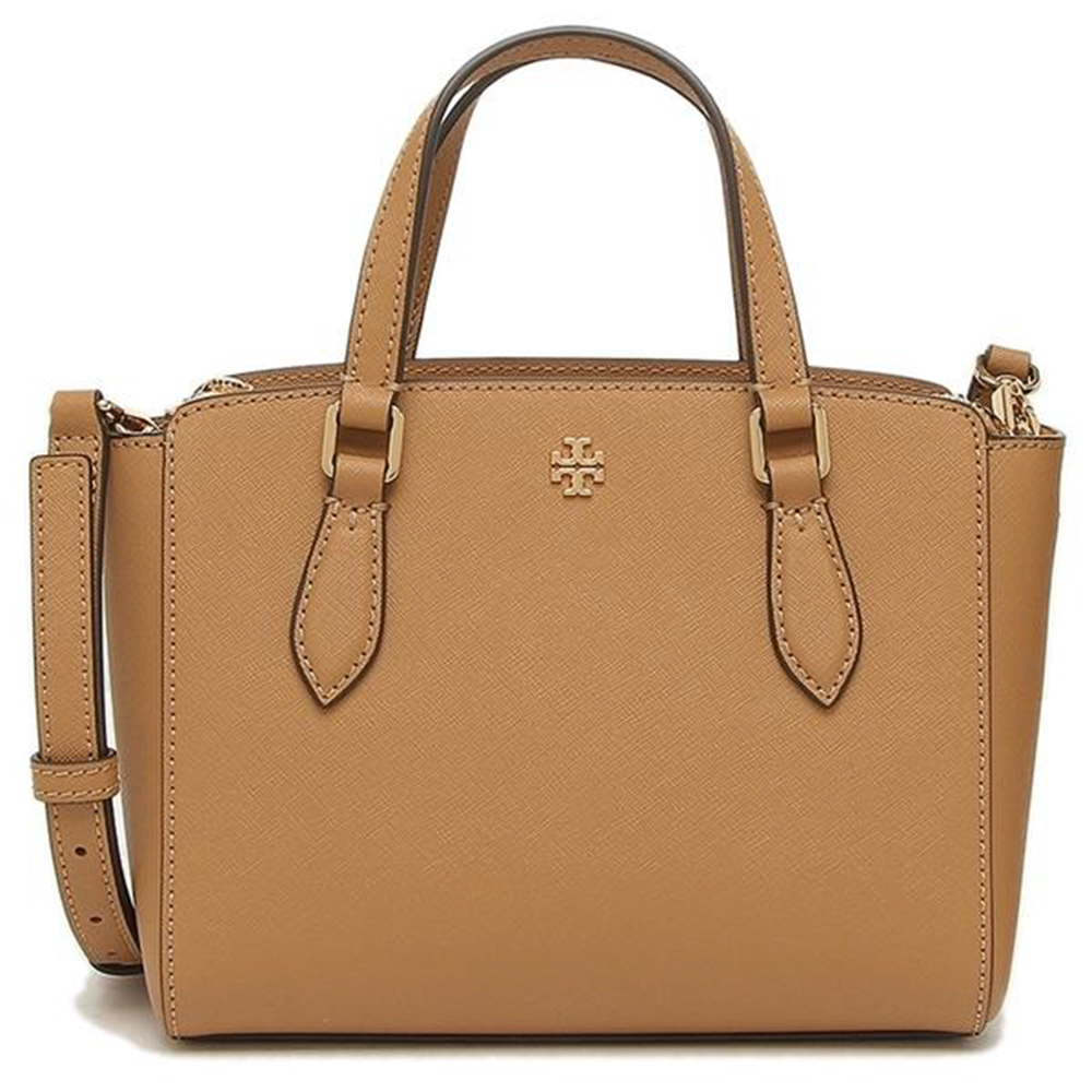 TORY BURCH 雙T-LOGO素面防刮皮革兩用包 -駝