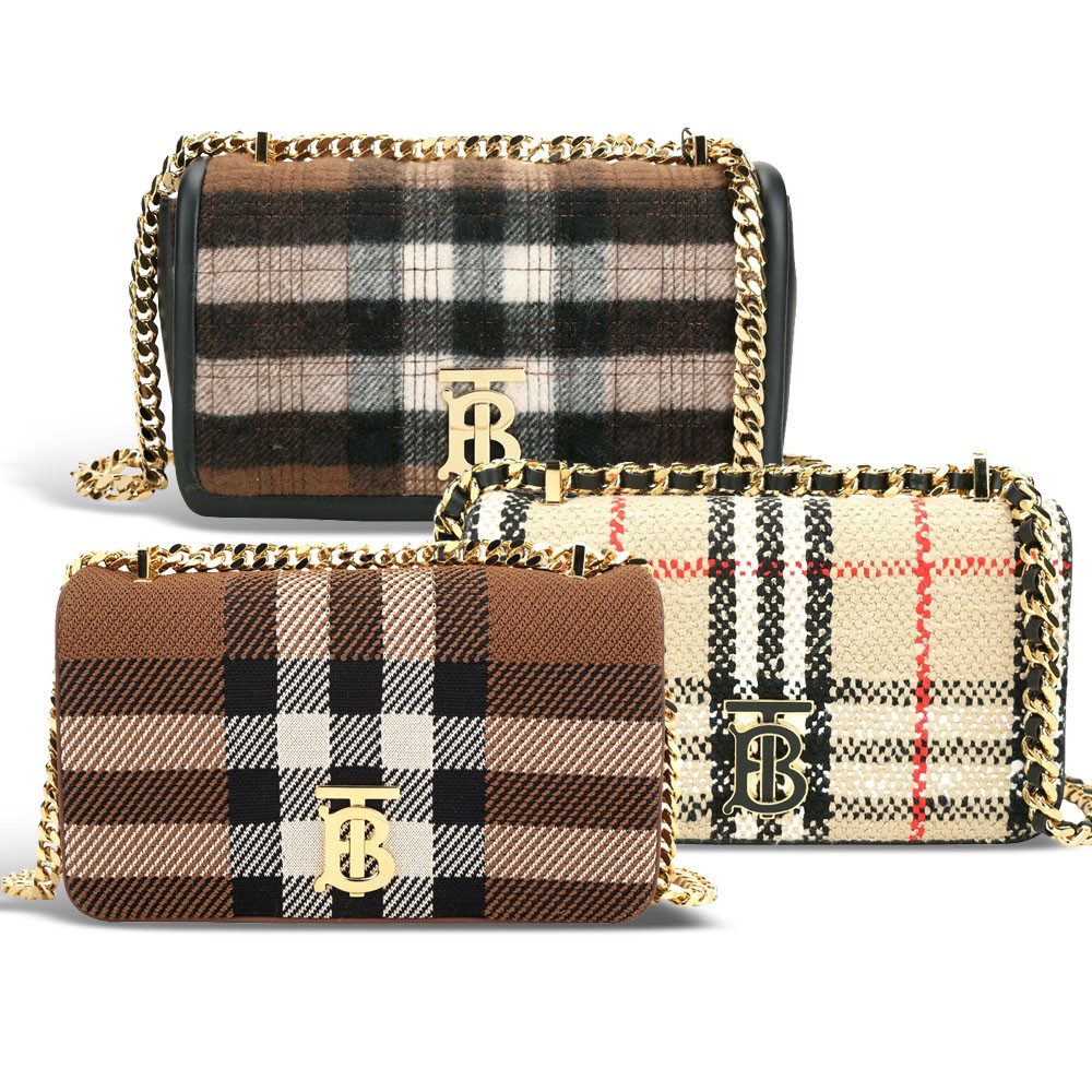 BURBERRY 巴寶莉 Lola TB字母 [專櫃最高$69,000] 針織格紋羊皮翻蓋包