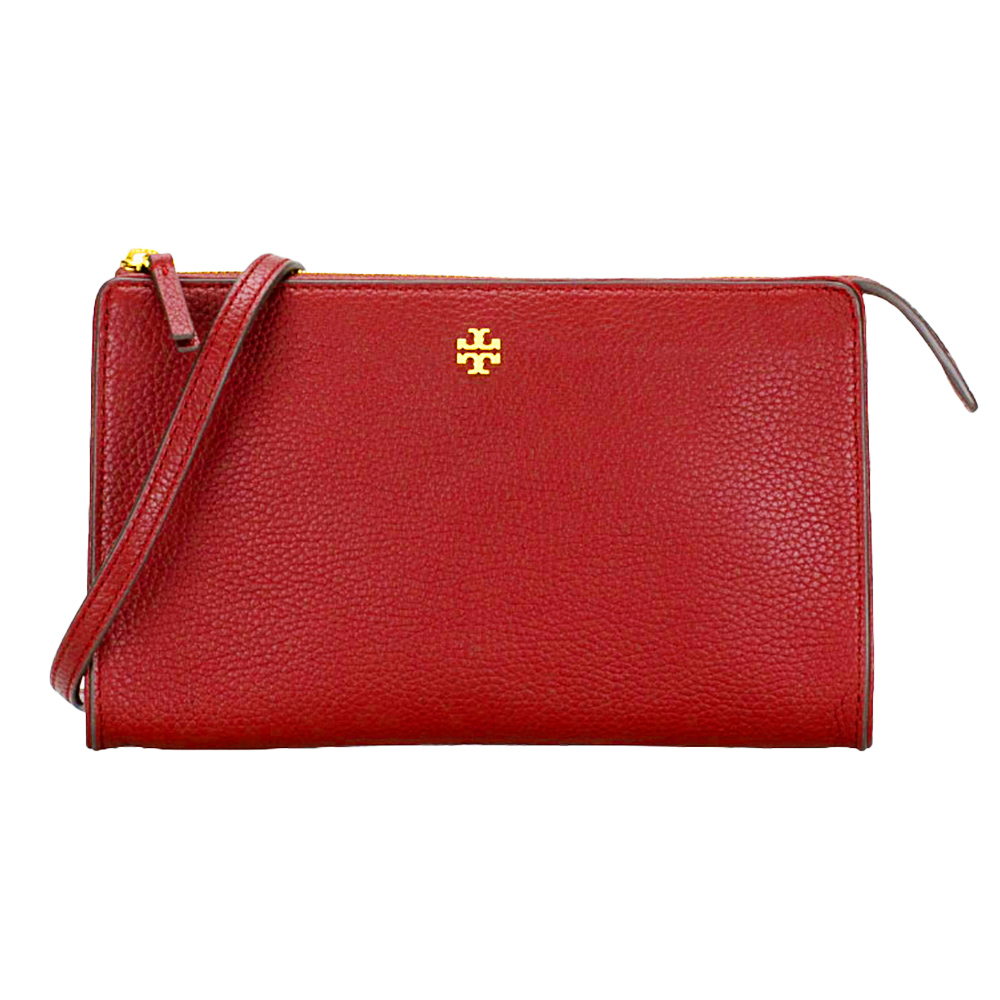 TORY BURCH 素面皮革斜背包-紅色