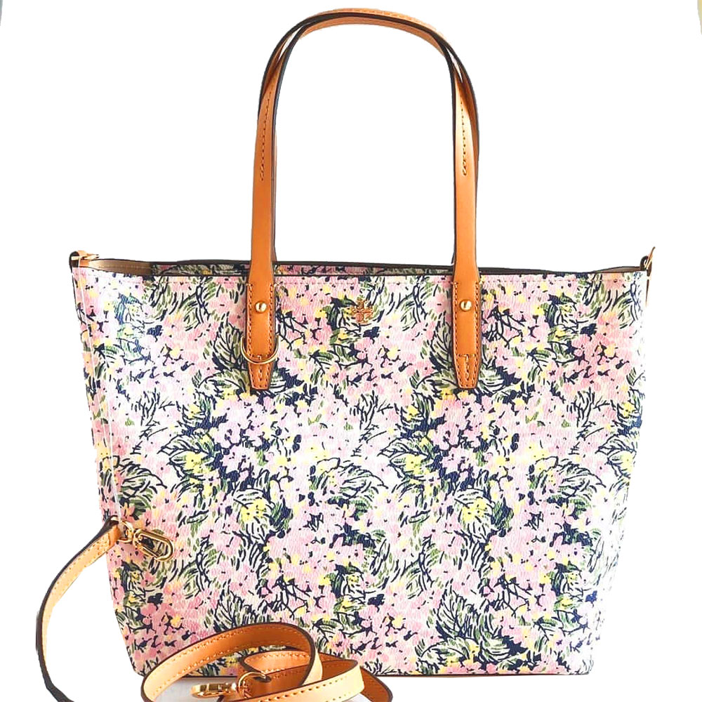 TORY BURCH 印花皮革兩用托特包-粉色花卉