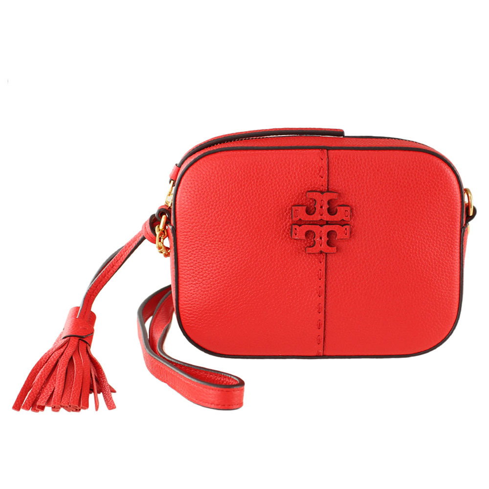 TORY BURCH 流蘇皮革斜背包-紅