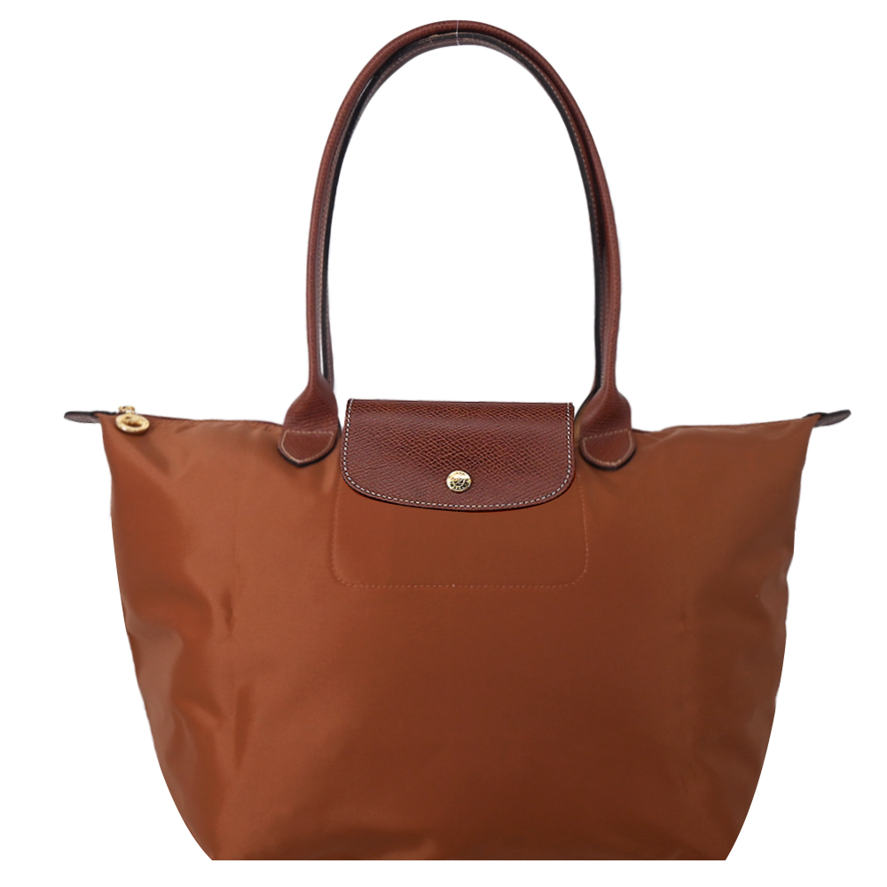Longchamp LE PLIAGE系列長把再生尼龍摺疊水餃包(大/白蘭地酒)