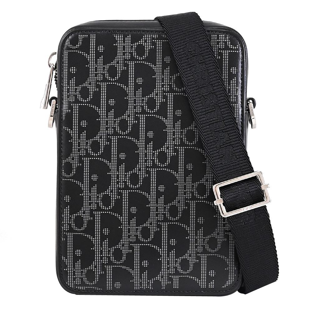 Dior 迪奧 Vertical滿版LOGO斜背方包/手機包.黑
