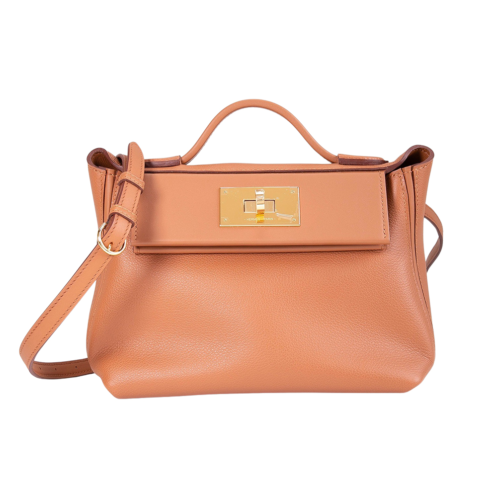 HERMES 愛馬仕 2424 21 mini Evercolor和Swift小牛皮肩背包(金棕金釦)