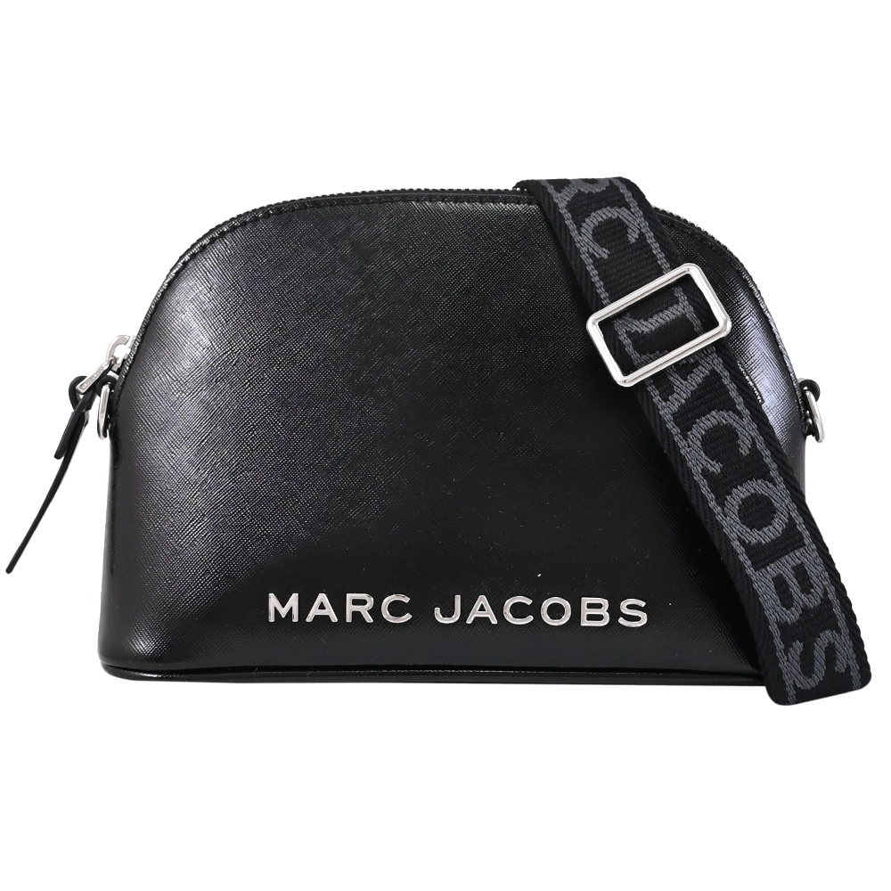 MARC JACOBS 金屬LOGO亮皮拉鍊斜背包.黑