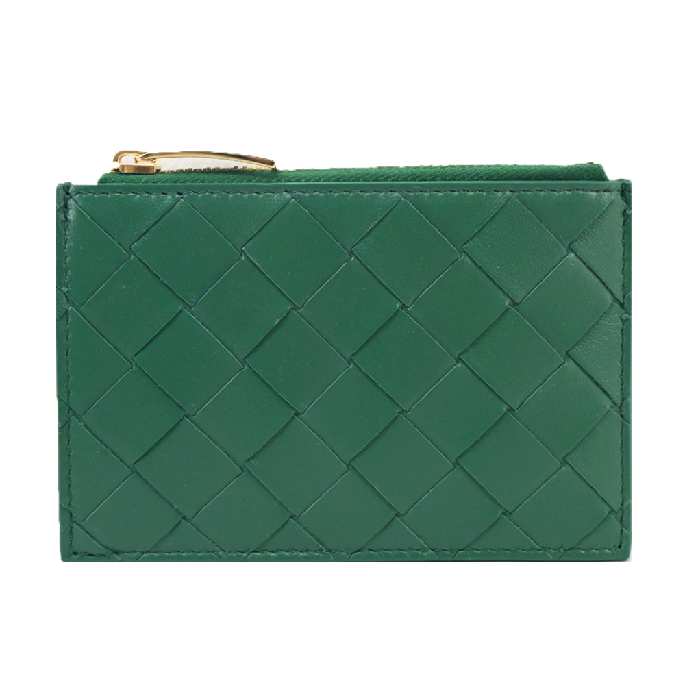 BOTTEGA VENETA 寶緹嘉 經典編織小羊皮拉鍊零錢夾(綠色)
