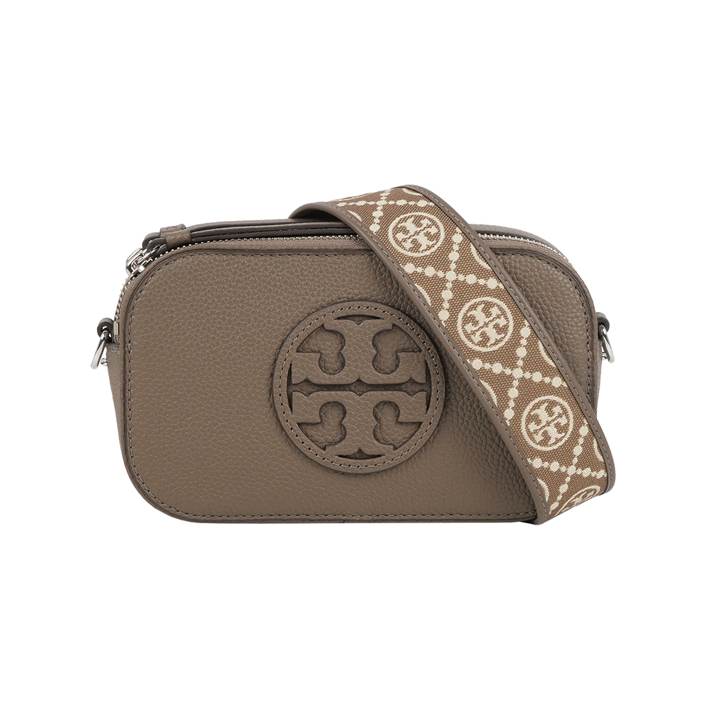 TORY BURCH Miller 荔枝紋雙拉鍊迷你相機包(蘑菇棕)