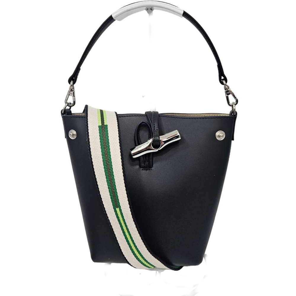 Longchamp Le Roseau 經典竹節扣質感皮革線條織帶小型兩用水桶包