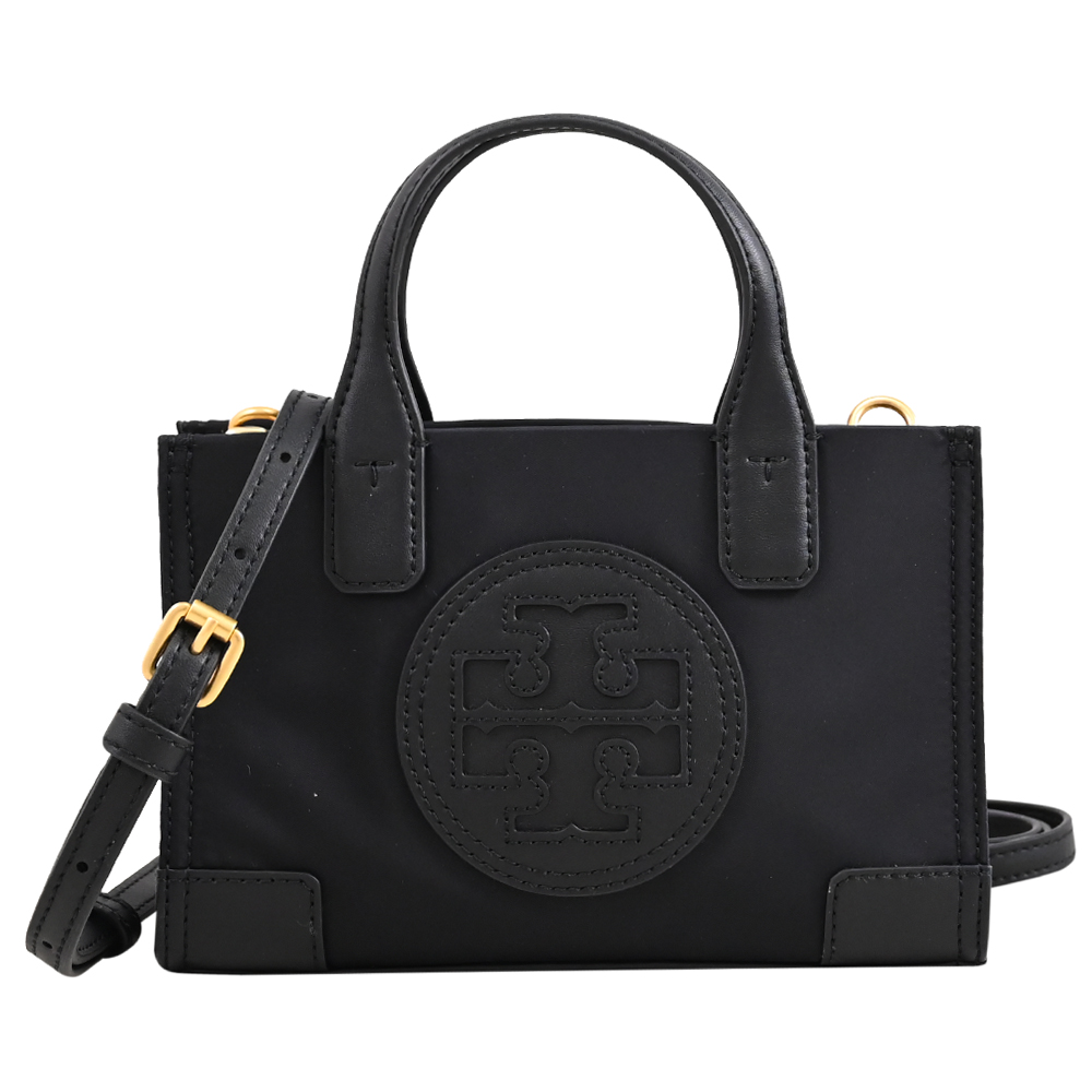 TORY BURCH ELLA 尼龍皮革邊飾迷你兩用包.黑