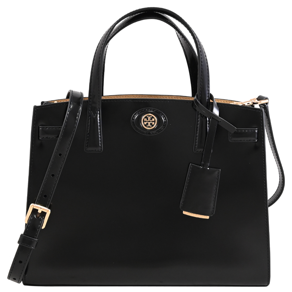 TORY BURCH Robinson 漆面皮革三層手提托特包.黑