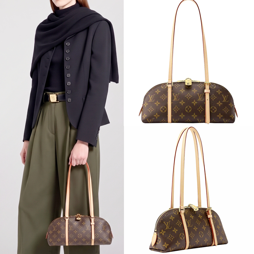 Louis Vuitton 路易威登 M28953 Squire 老花帆布 雙拉鍊鎖頭 肩背法棍包(咖啡色)