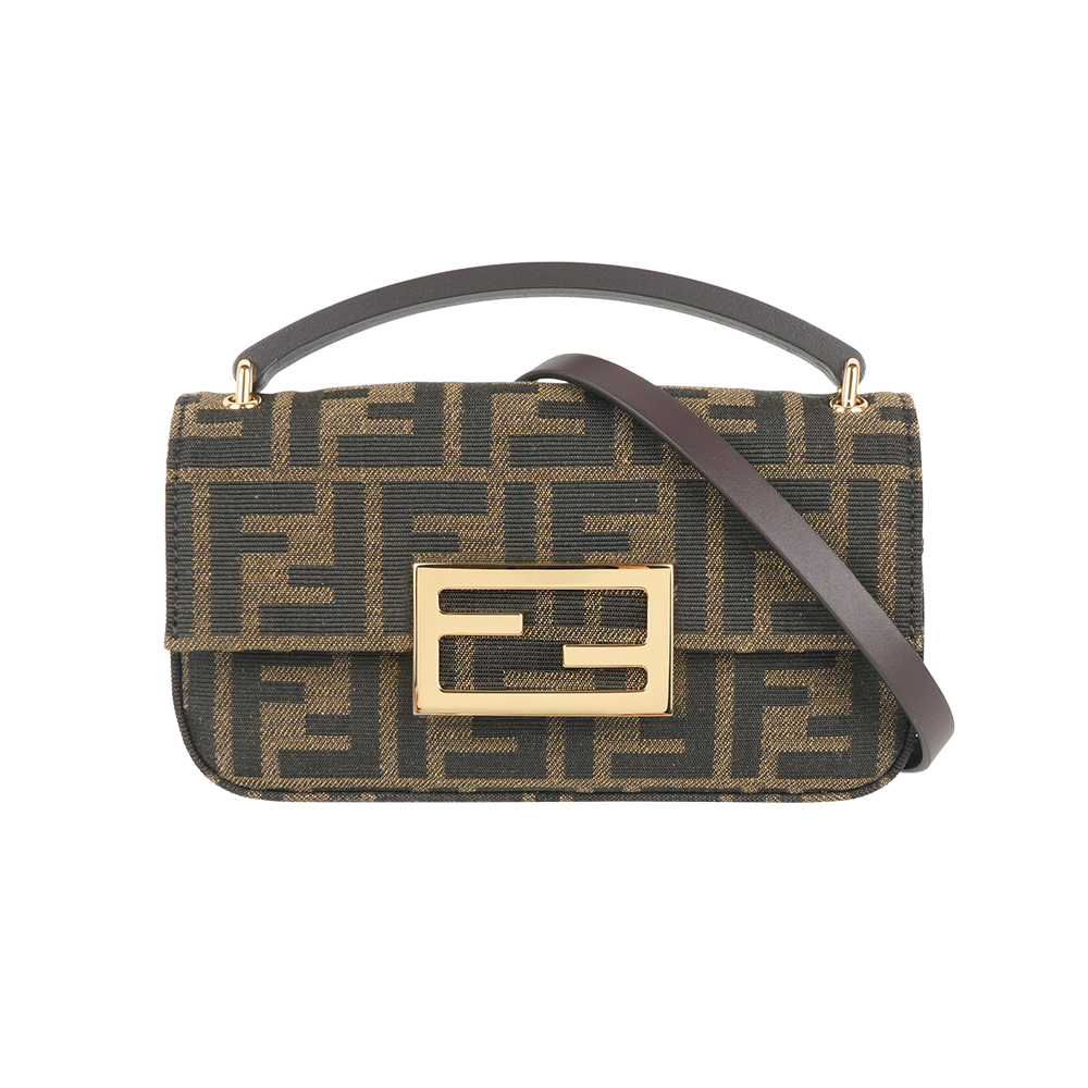 FENDI 芬迪 FF Logo Baguette 緹花布法棍手機包/二用包(棕色)