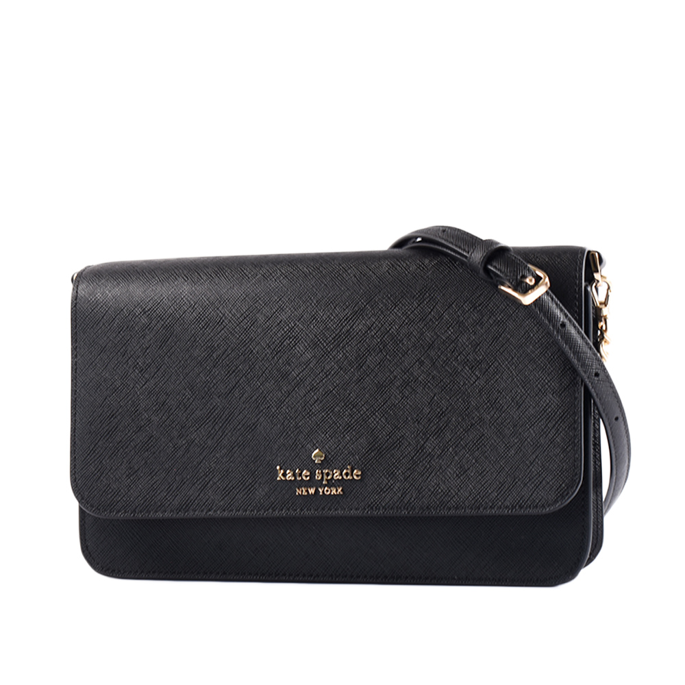 Kate Spade Madison 十字紋防刮翻蓋手提/斜背二用包-黑色