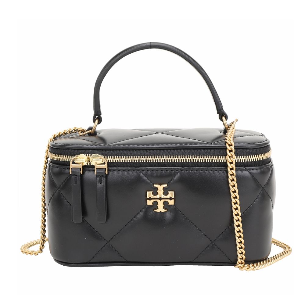 TORY BURCH Kira 雙T納帕牛皮手提/斜背化妝箱包(黑色)