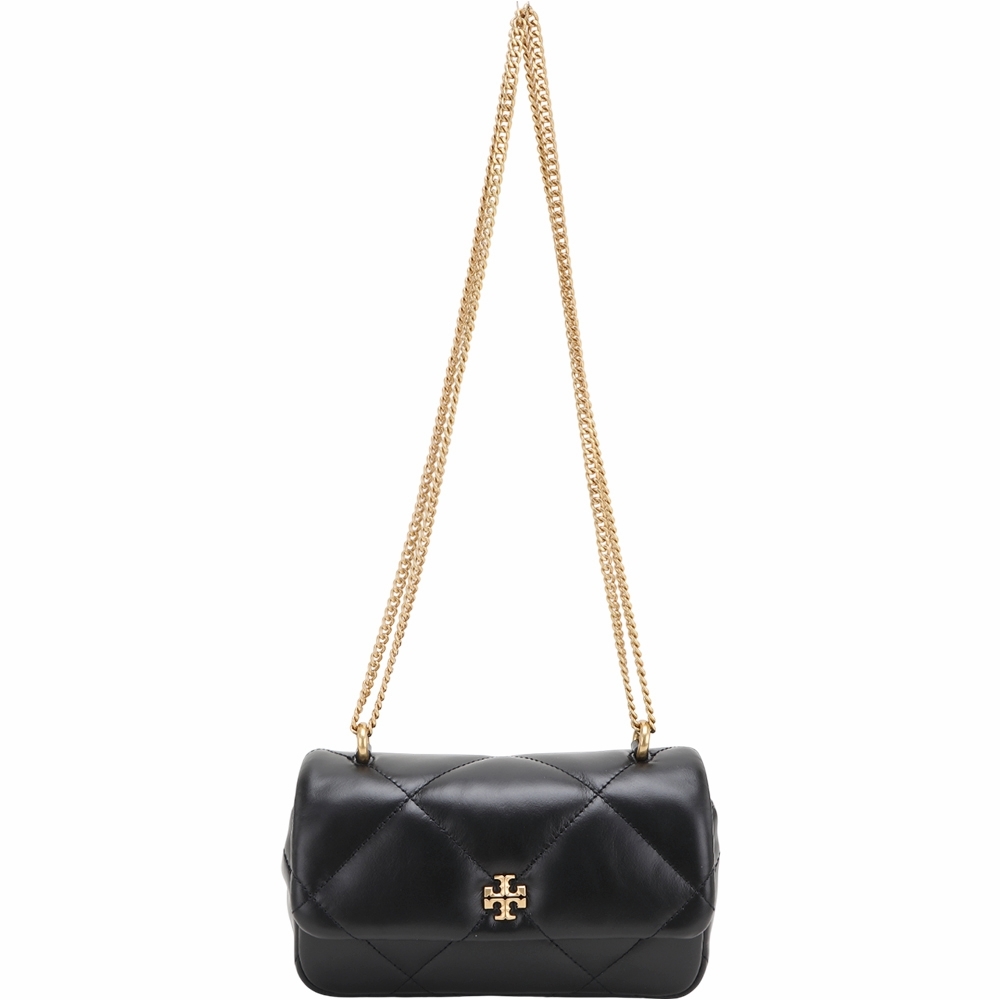 TORY BURCH Kira 雙T標誌菱絎縫納帕肩/斜背鏈帶包(迷你/黑色)