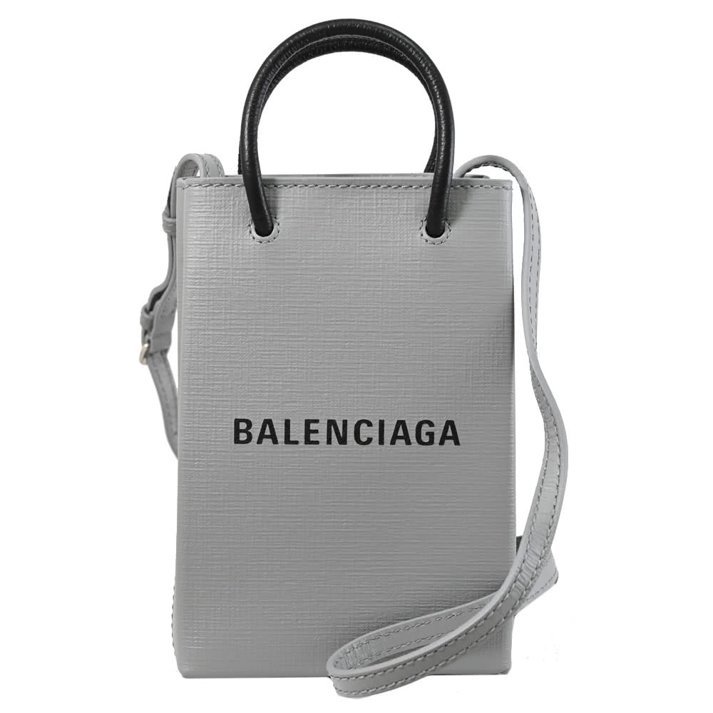 BALENCIAGA 巴黎世家 Shopper 品牌LOGO兩用迷你紙袋包.灰