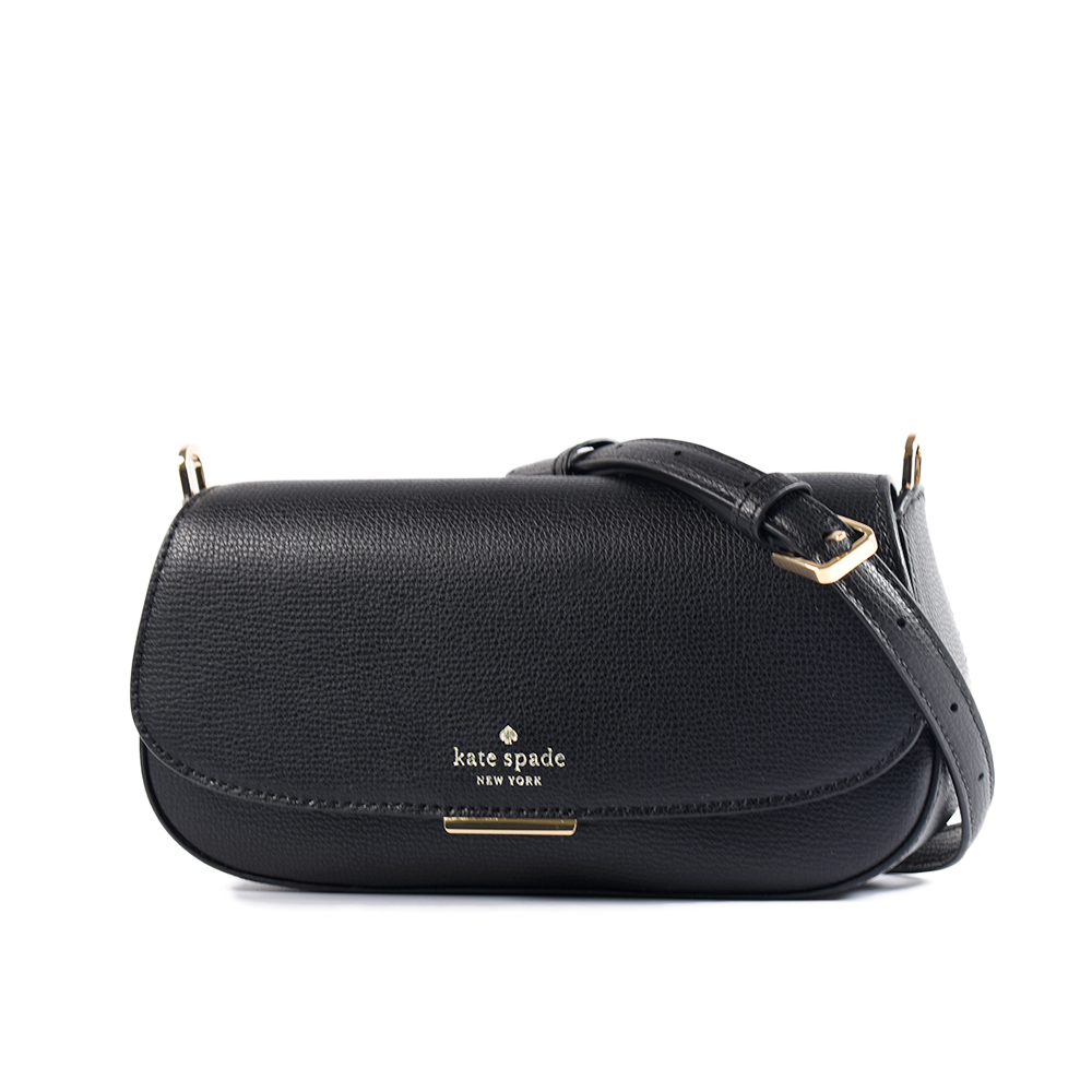 Kate Spade Quinn 粒面磁吸翻蓋斜背小包-黑色