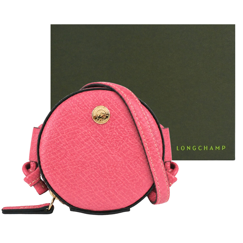 Longchamp ÉPURE系列牛皮壓印耳機/零錢/斜背包(珊瑚粉)