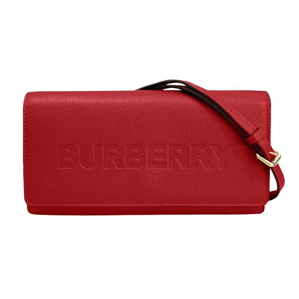 BURBERRY 巴寶莉 80528391 經典素面壓印皮革WOC手拿斜背包(紅色)