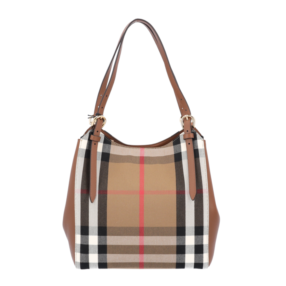 BURBERRY 巴寶莉 80737861 經典格紋拼接皮革手提單肩包(全新展示品-棕色)