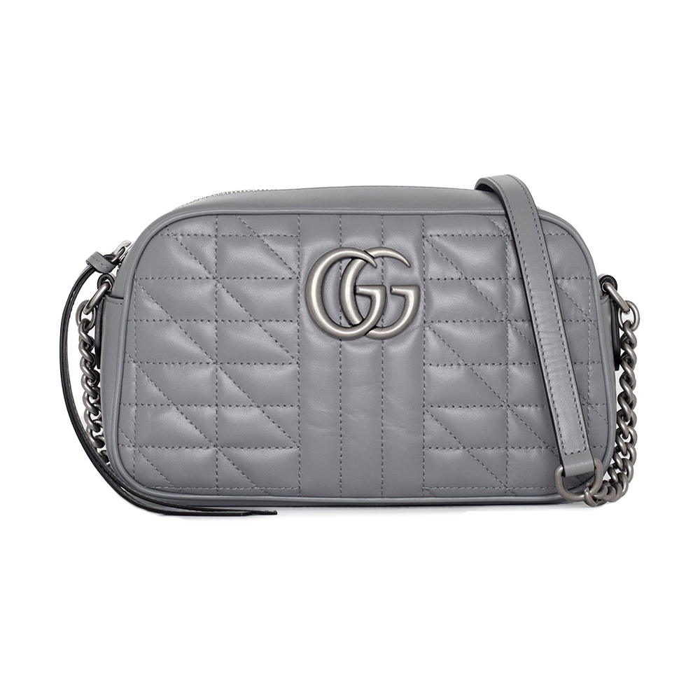 GUCCI 古馳 447632 新款GG Marmont絎縫系列復古銀釦拉鍊肩背/斜背包(灰色)