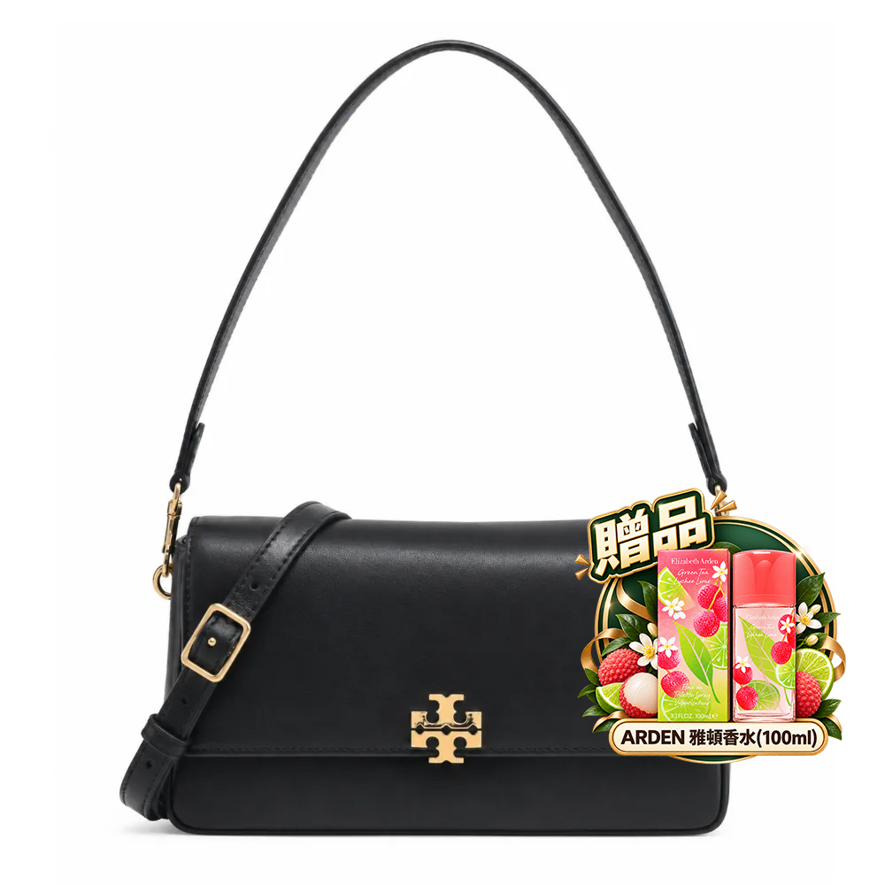 TORY BURCH CHARLIE 皮革翻蓋肩背/斜背兩用包(小/黑)