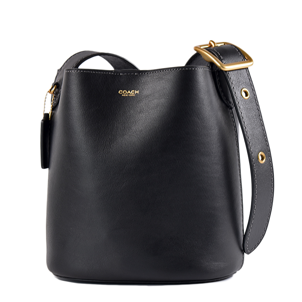 COACH 蔻馳 專櫃款 BLEECKER 21 牛皮肩背/斜背二用水桶包-黑色/附活動萬用包