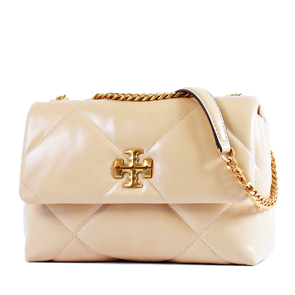 TORY BURCH 專櫃款 KIRA 絎縫菱格肩背/斜背二用包-奶杏色/小