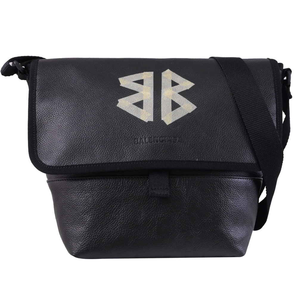 BALENCIAGA 巴黎世家 Explorer 噴漆BB標誌斜背郵差包.黑