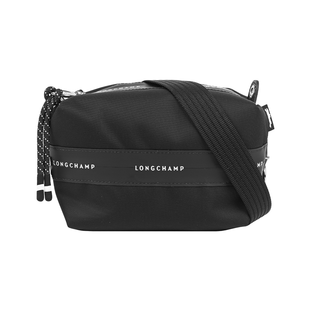 Longchamp Le Pliage Energy XS 雙拉鍊帆布斜背包(黑色)
