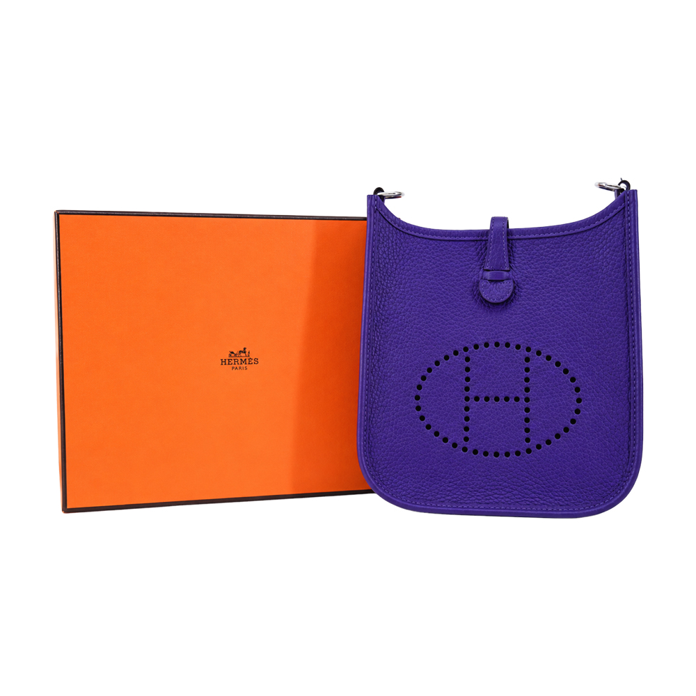 HERMES 愛馬仕 Evelyne 16CM T/C G刻 H LOGO 牛皮斜/肩背包(紫X3/銀釦)