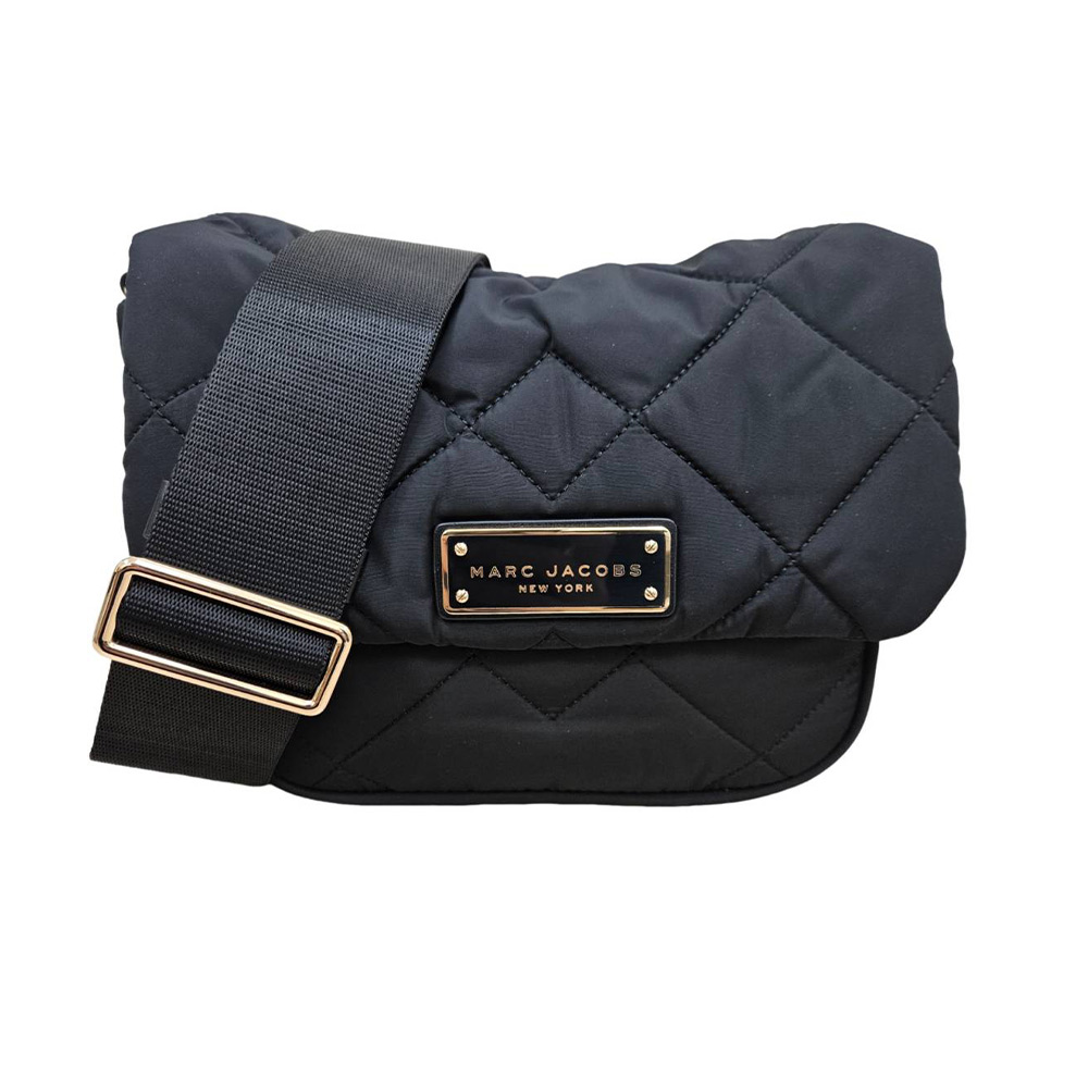 MARC JACOBS MJ 小香風鐵牌LOGO菱格縫線翻蓋磁釦斜背包贈原廠紙袋送禮